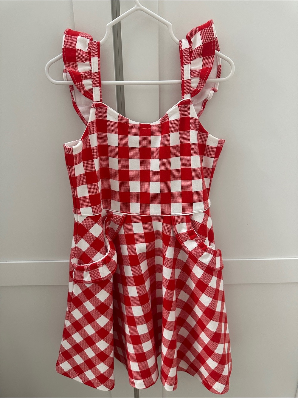 Janie and Jack Red and White Gingham Dress with Ruffle Straps, never worn !